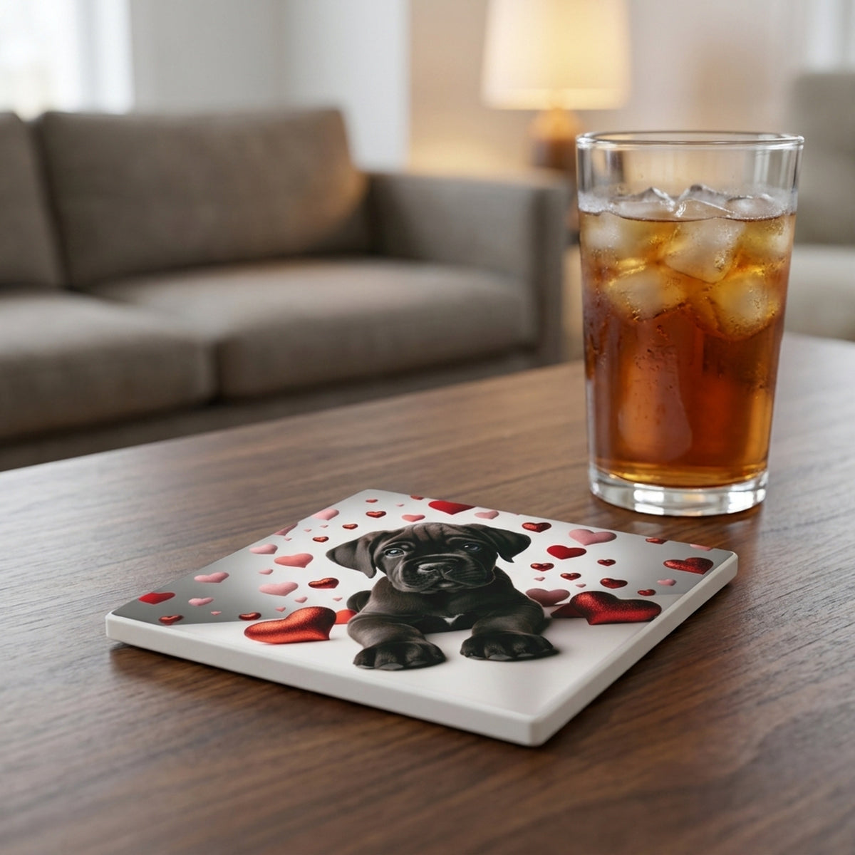 Cane Corso ceramic coasters set of 4, lifestyle