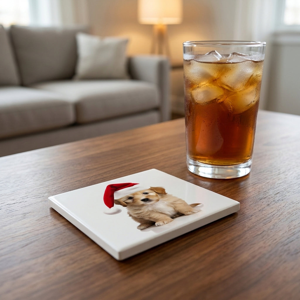 Lagotto Romagnolo Puppy ceramic coasters set of 4, lifestyle