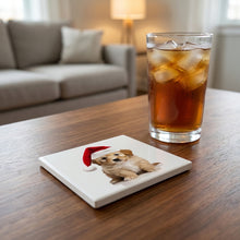 Lagotto Romagnolo Puppy ceramic coasters set of 4, lifestyle