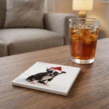 Boston Terrier Puppy ceramic coasters set of 4, lifestyle