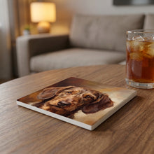 Dachshund Portrait ceramic coasters set of 4, lifestyle