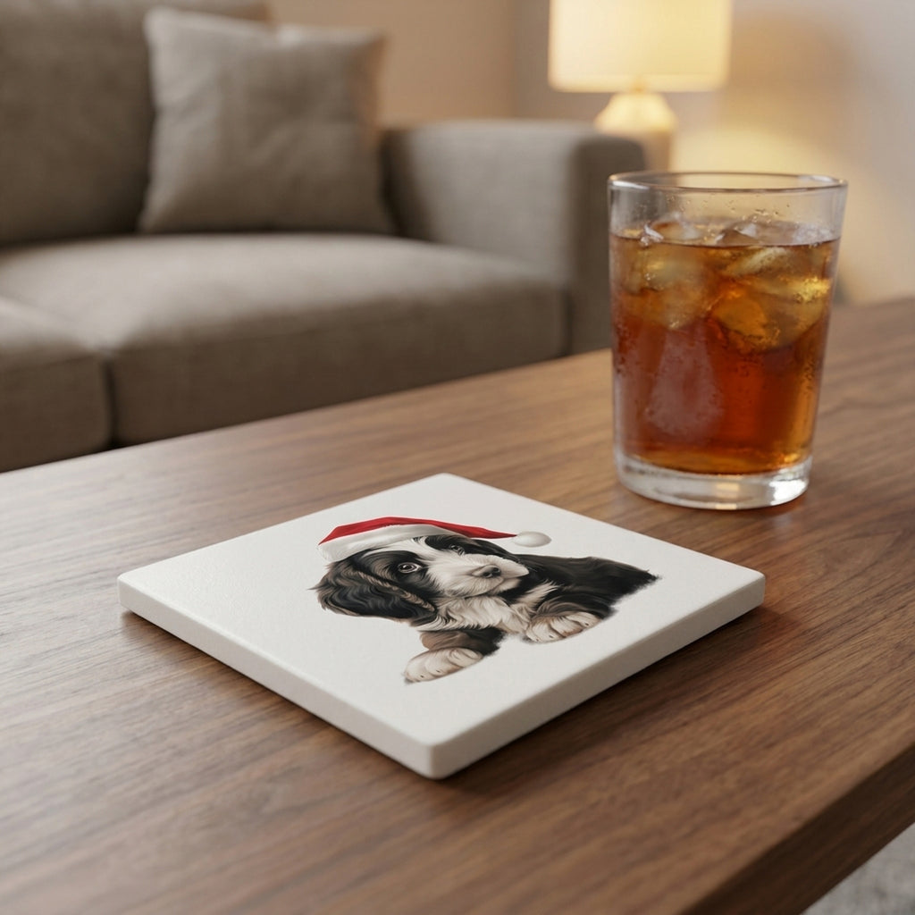 Spinone Italiano Puppy Drawing ceramic coasters set of 4, lifestyle
