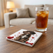 Portuguese Water Dog ceramic coasters set of 4, lifestyle
