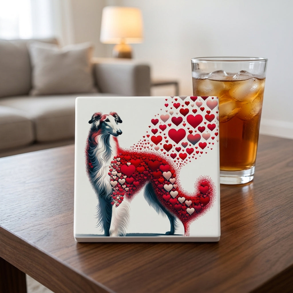 Borzoi ceramic coasters set of 4, lifestyle
