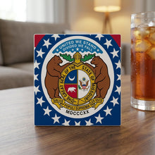 Missouri State Flag ceramic coasters set of 4, lifestyle