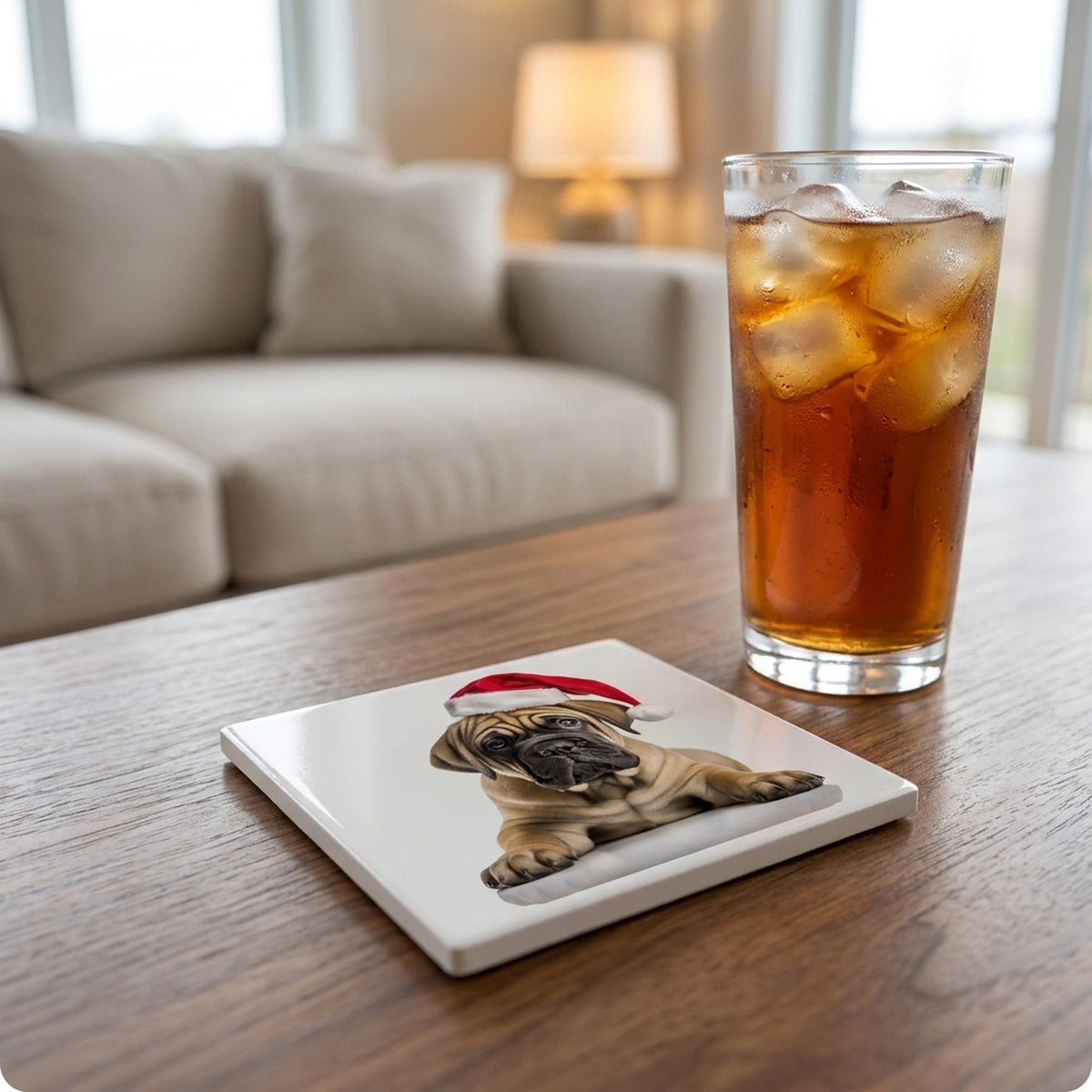 Boerboel Puppy ceramic coasters set of 4, lifestyle