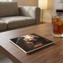 Celestial Gold Nativity ceramic coasters set of 4, lifestyle