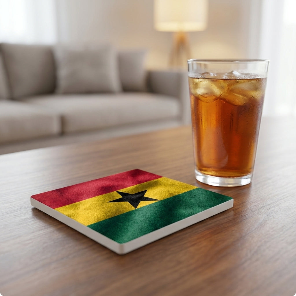 Ghana Flag Pride ceramic coasters set of 4, lifestyle