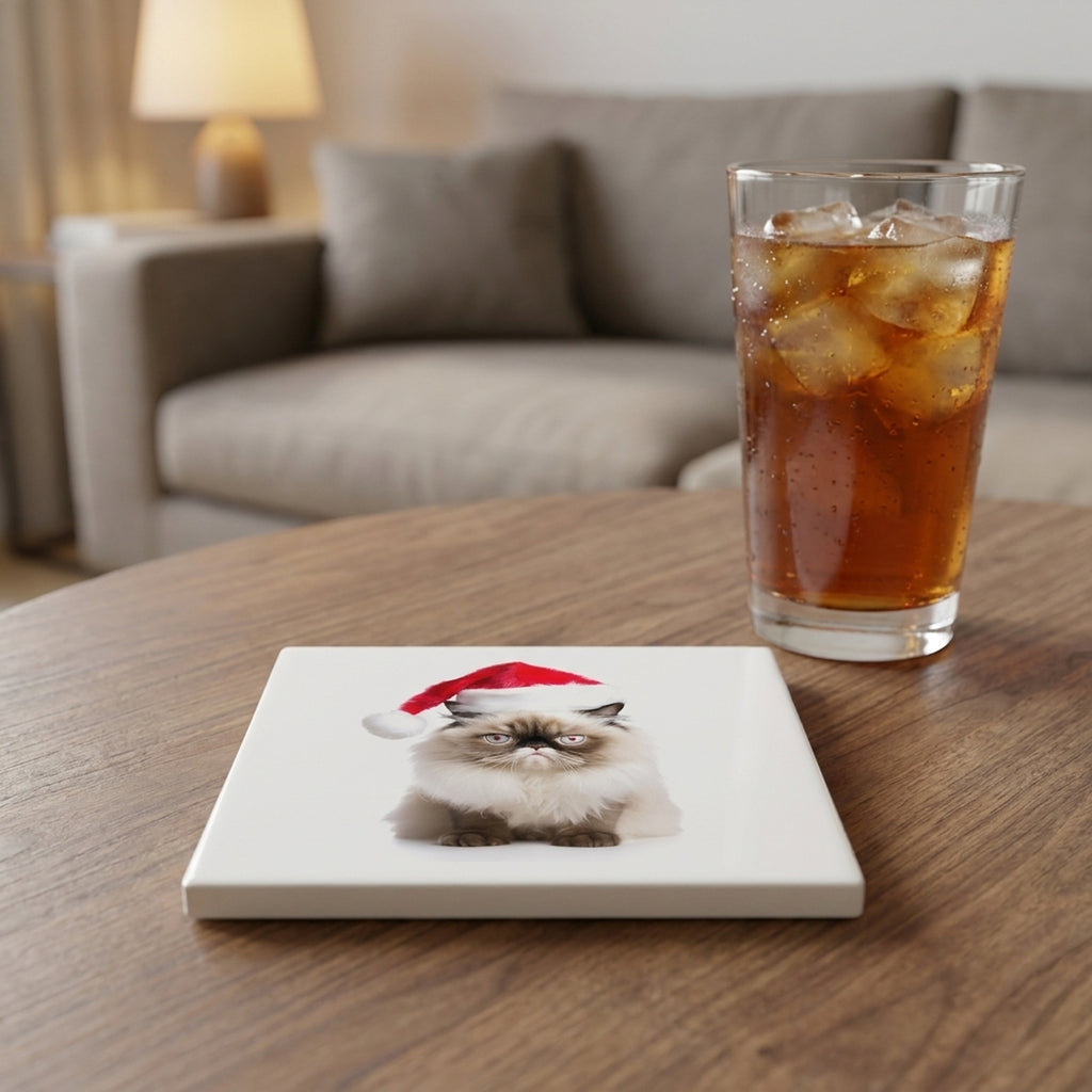 Himalayan Cat ceramic coasters set of 4, lifestyle