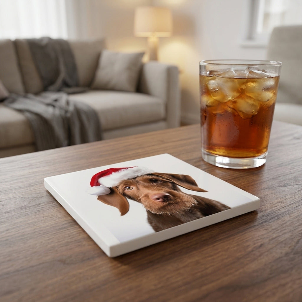 Wirehaired Vizsla Puppy ceramic coasters set of 4, lifestyle