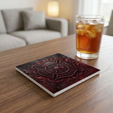 Firefighter Maltese ceramic coasters set of 4, lifestyle