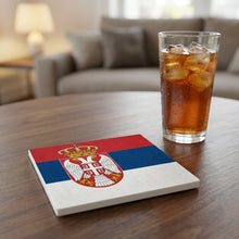 Serbia Flag Pride ceramic coasters set of 4, lifestyle