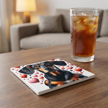 Dachshund ceramic coasters set of 4, lifestyle