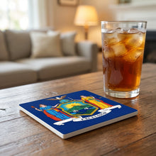New York State Flag ceramic coasters set of 4, lifestyle