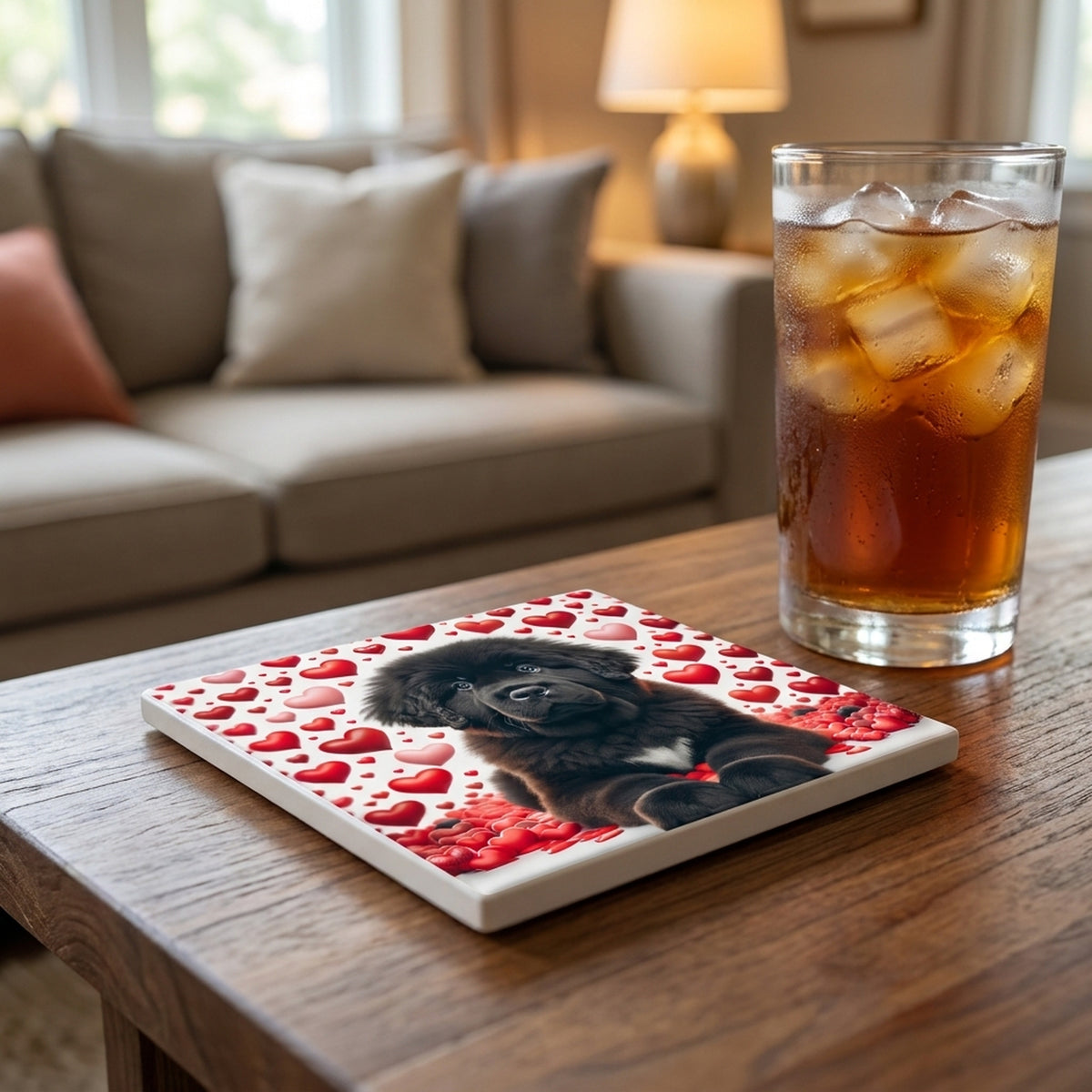Newfoundland ceramic coasters set of 4, lifestyle