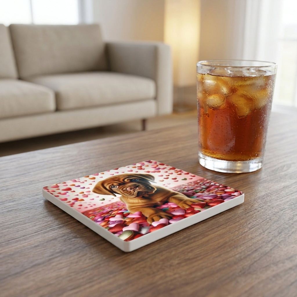 Dogue de Bordeaux ceramic coasters set of 4, lifestyle
