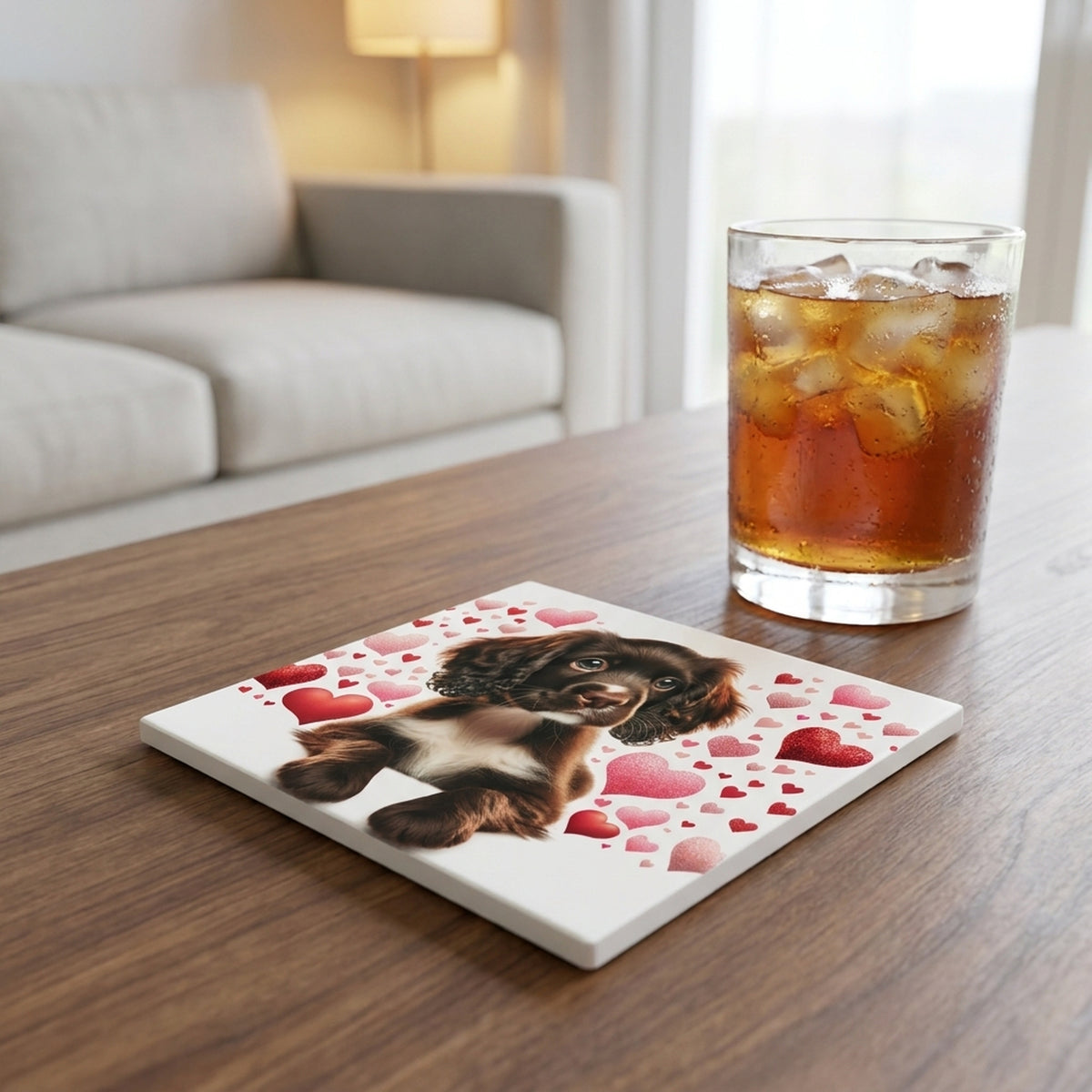 Cocker Spaniel ceramic coasters set of 4, lifestyle