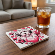 Old English Sheepdog ceramic coasters set of 4, lifestyle