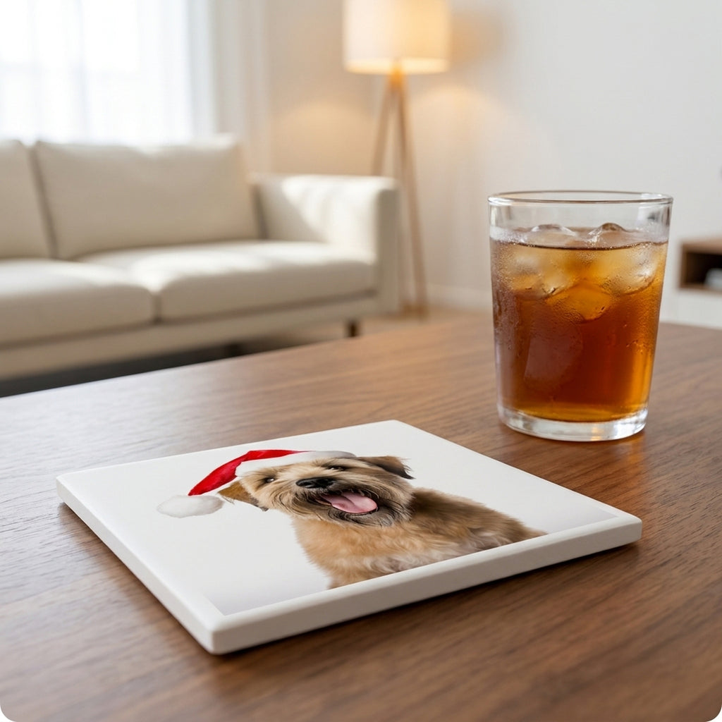 Soft Coated Wheaten Terrier ceramic coasters set of 4, lifestyle
