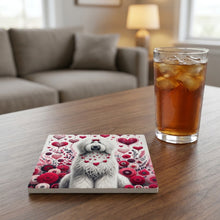 Old English Sheepdog ceramic coasters set of 4, lifestyle