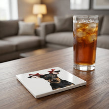 Doberman Pinscher Puppy ceramic coasters set of 4, lifestyle