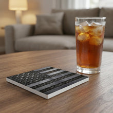 Rustic Steel American Flag ceramic coasters set of 4, lifestyle