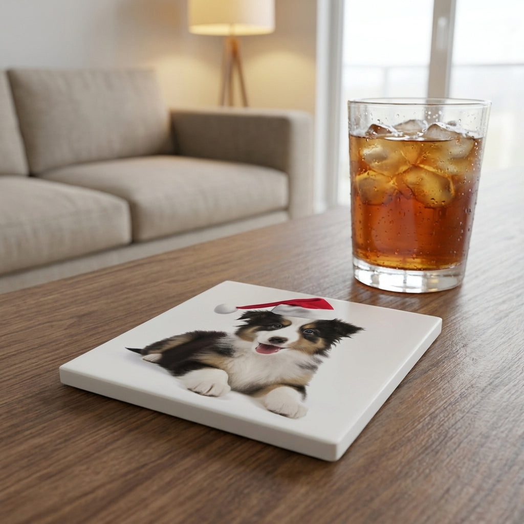 Collie Puppy ceramic coasters set of 4, lifestyle