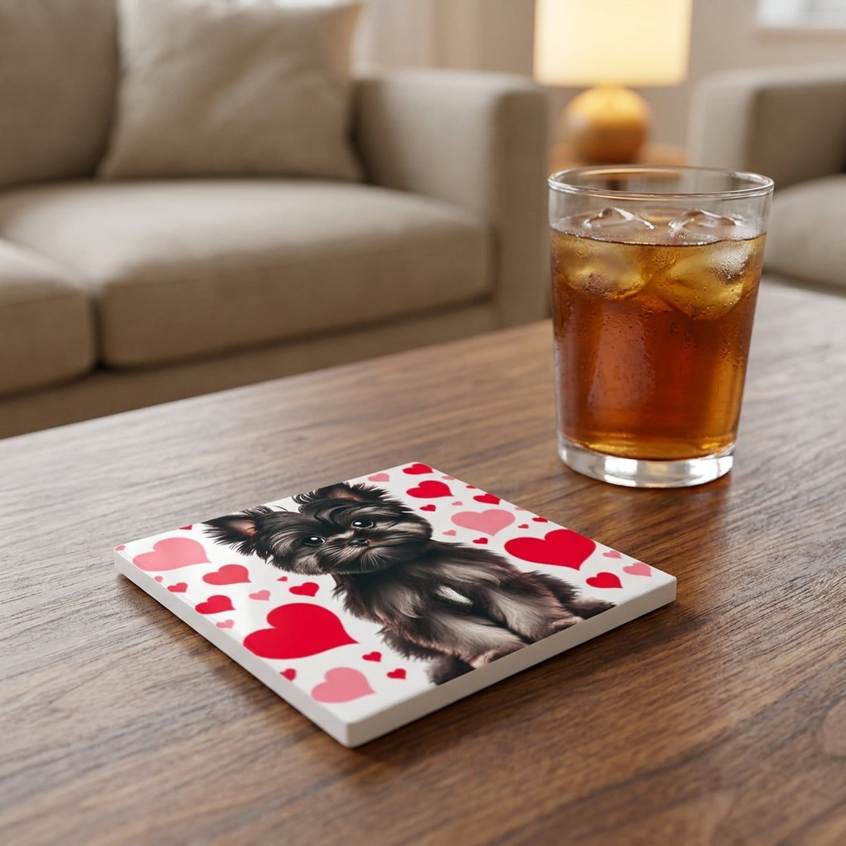 Yorkshire Terrier ceramic coasters set of 4, lifestyle