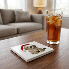 Dandie Dinmont Terrier Puppy ceramic coasters set of 4, lifestyle