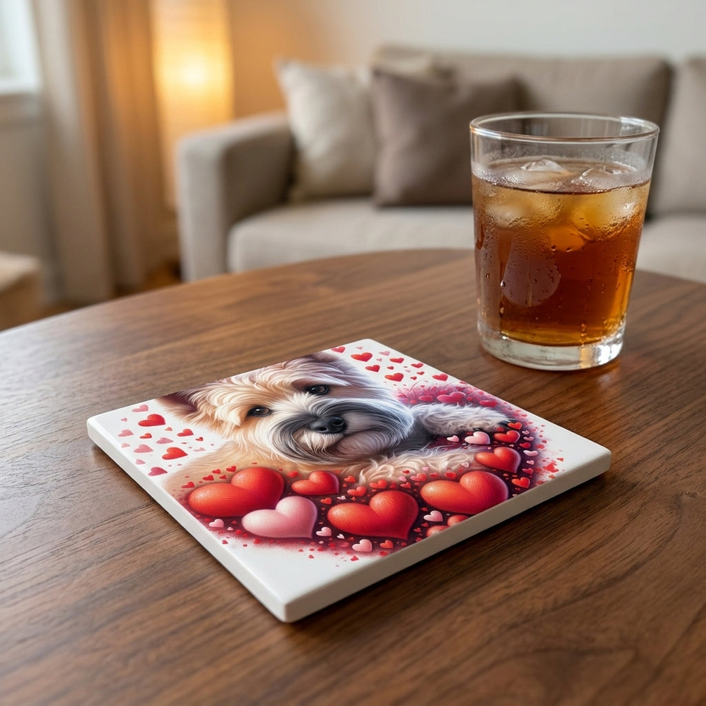 Cairn Terrier ceramic coasters set of 4, lifestyle