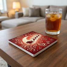 Santa & Reindeer ceramic coasters set of 4, lifestyle