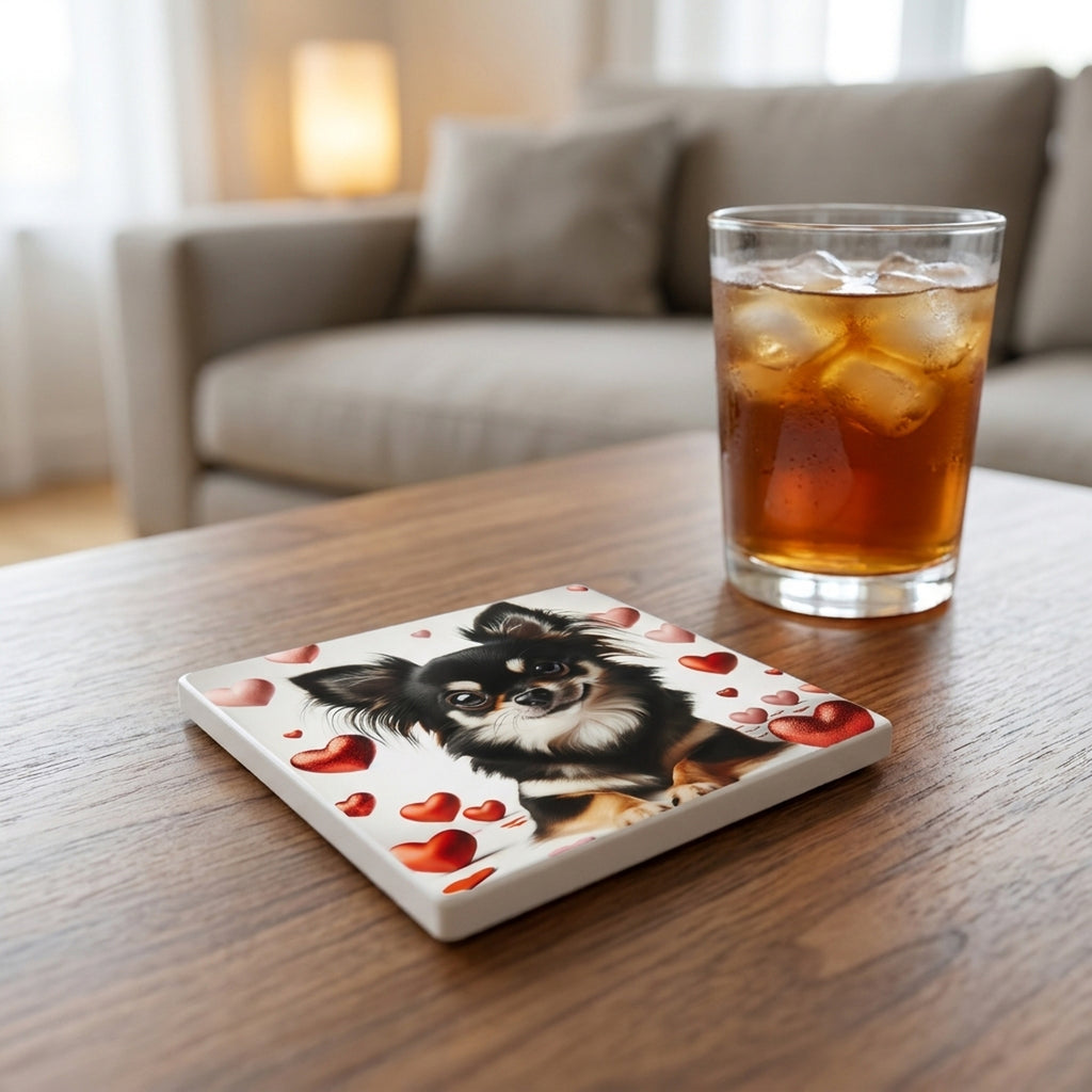 Chihuahua ceramic coasters set of 4, lifestyle