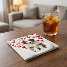 Australian Shepherd ceramic coasters set of 4, lifestyle