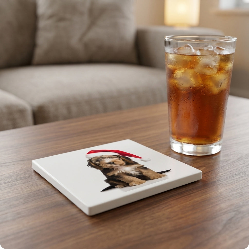 Otterhound Puppy ceramic coasters set of 4, lifestyle