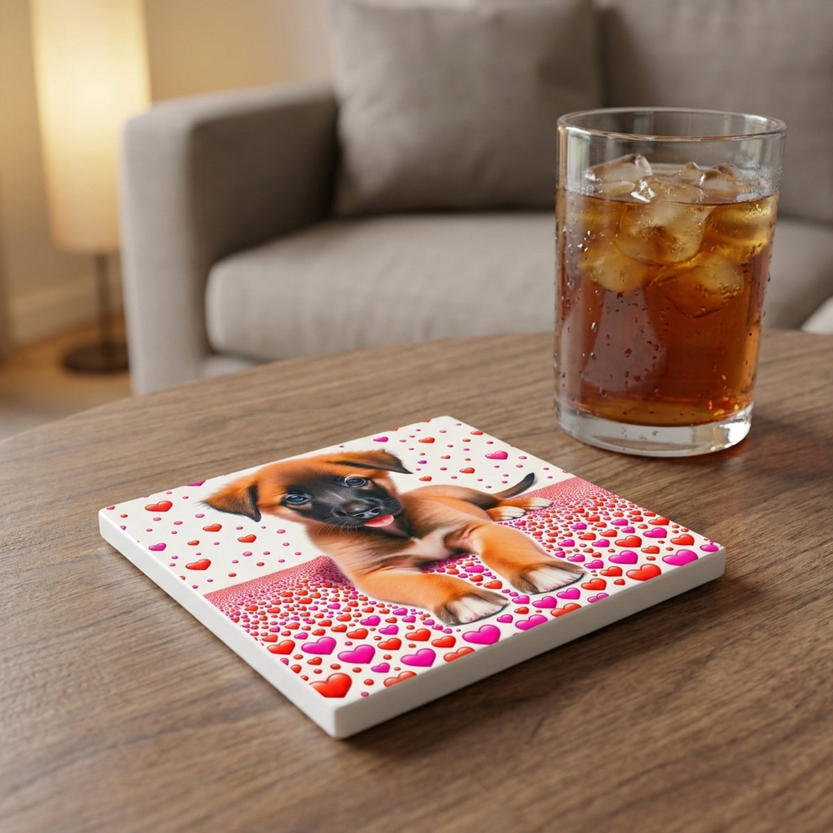 Belgian Malinois ceramic coasters set of 4, lifestyle