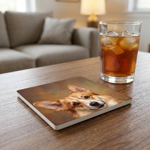 Corgi Portrait ceramic coasters set of 4, lifestyle