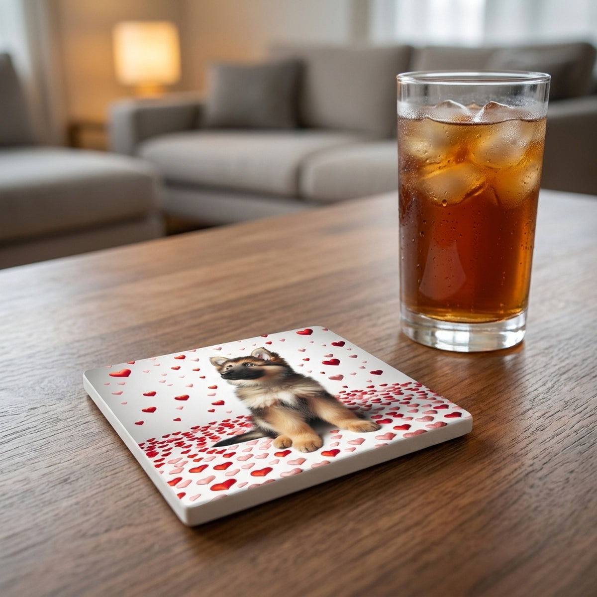 German Shepherd Dog ceramic coasters set of 4, lifestyle