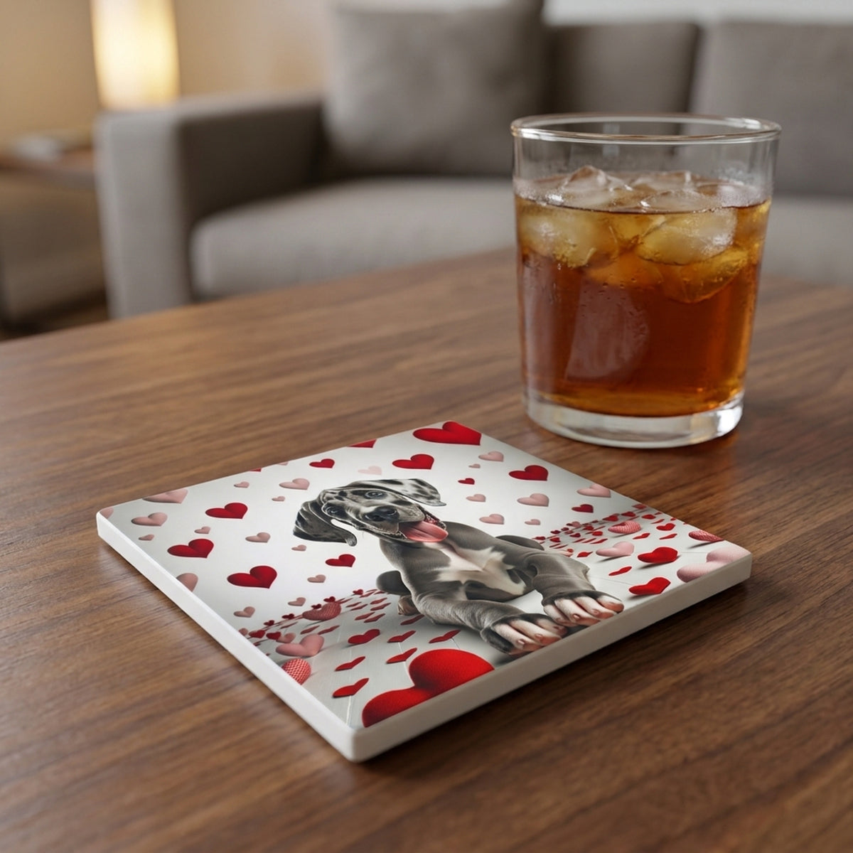 Great Dane ceramic coasters set of 4, lifestyle