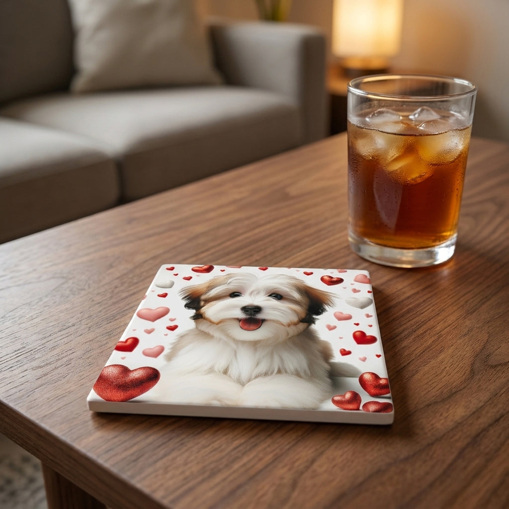 Havanese ceramic coasters set of 4, lifestyle