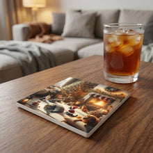 Cozy Fireside Pets ceramic coasters set of 4, lifestyle