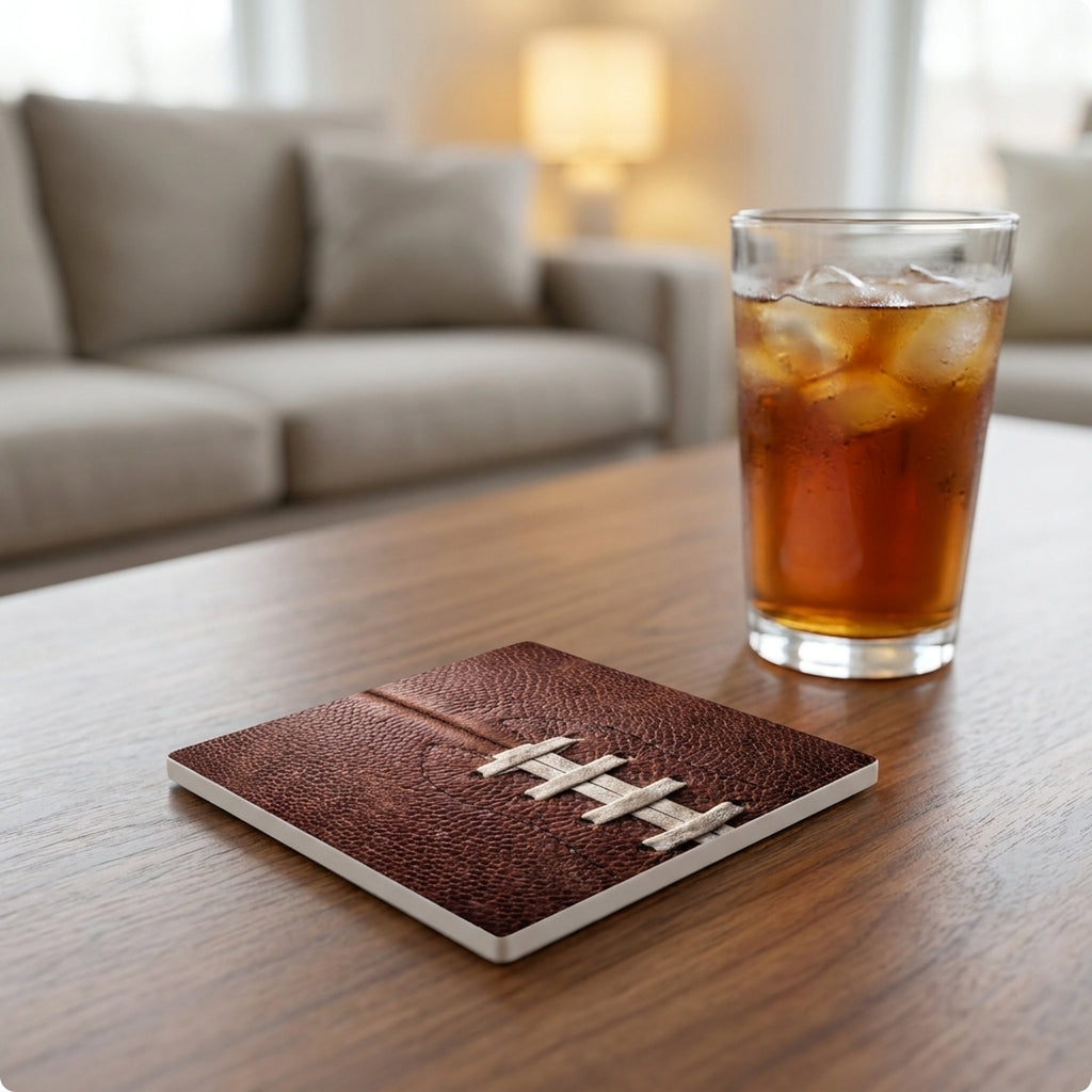 Football Pigskin ceramic coasters set of 4, lifestyle