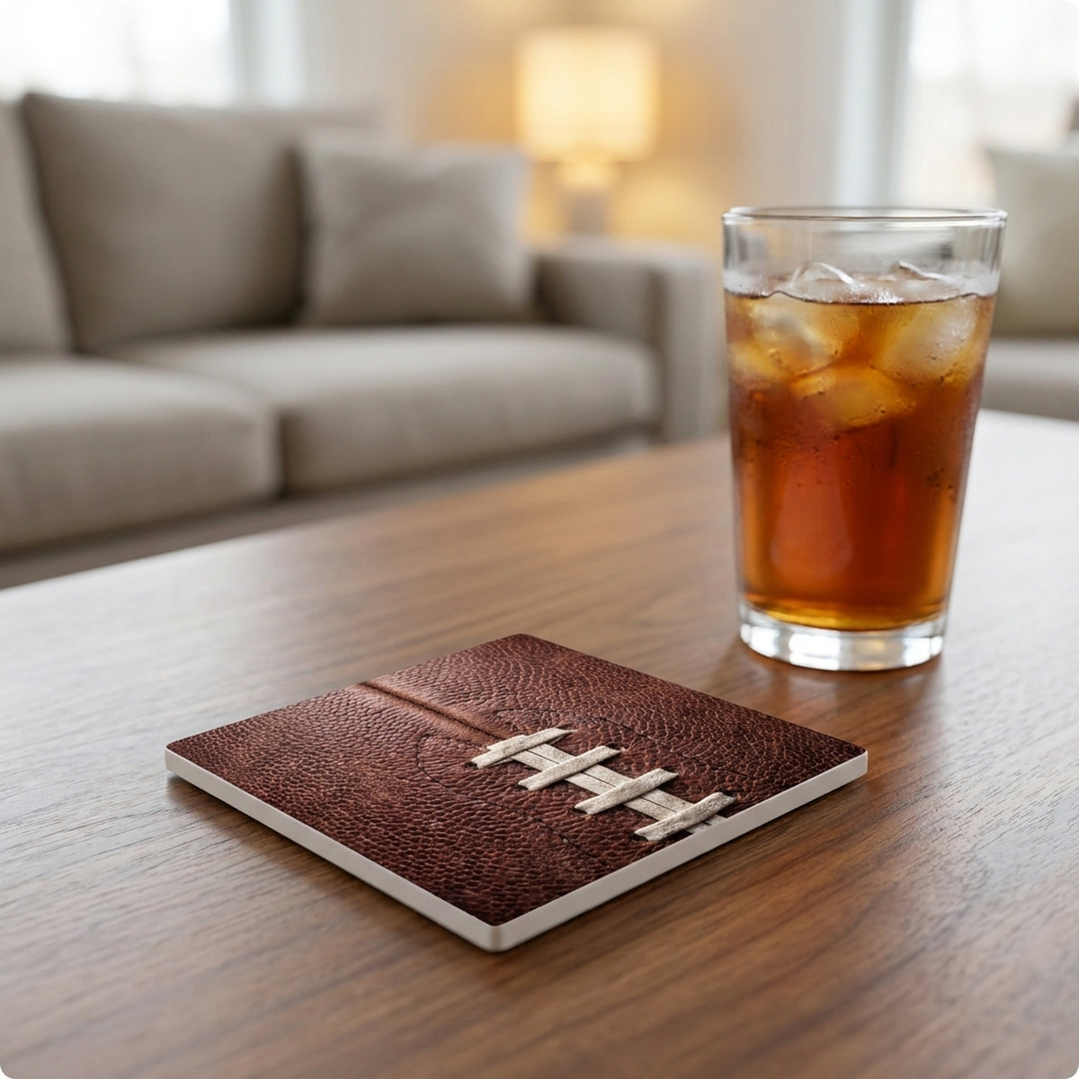 Football Pigskin ceramic coasters set of 4, lifestyle