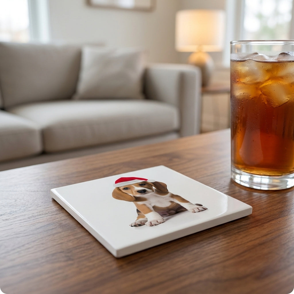 American Foxhound Puppy ceramic coasters set of 4, lifestyle