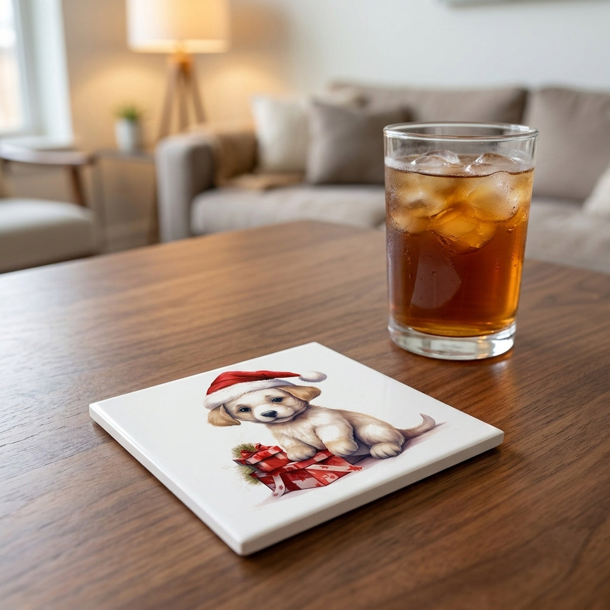 Russian Toy Puppy Drawing ceramic coasters set of 4, lifestyle