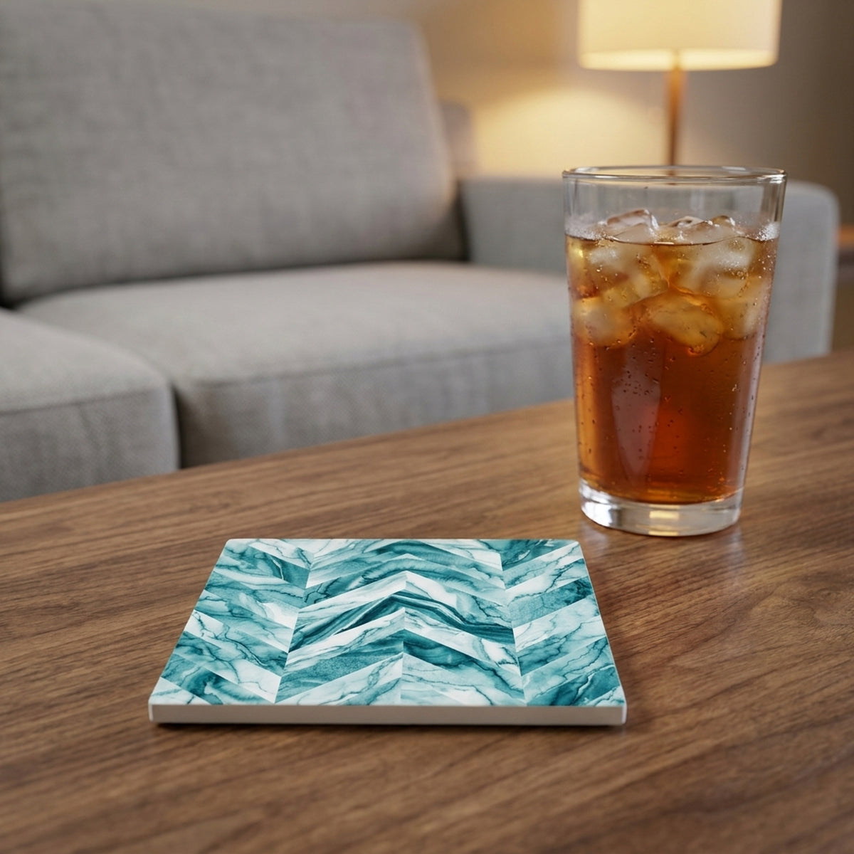 Chevron ceramic coasters set of 4, lifestyle
