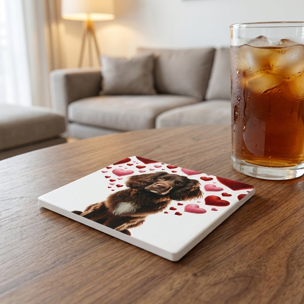 Boykin Spaniel ceramic coasters set of 4, lifestyle