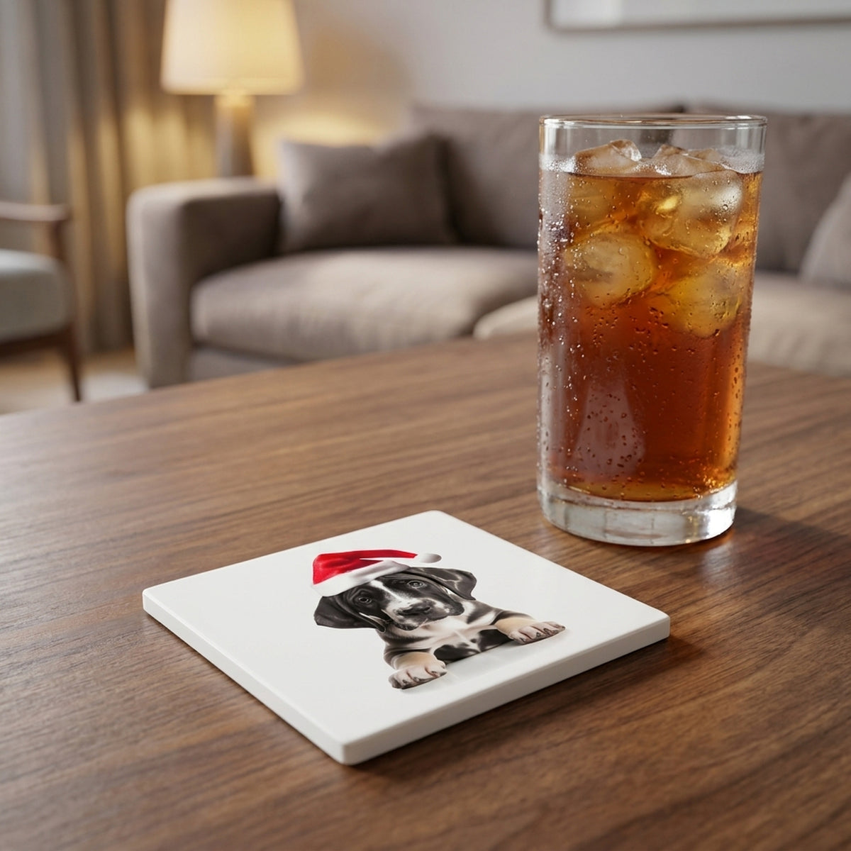 Great Dane Puppy ceramic coasters set of 4, lifestyle
