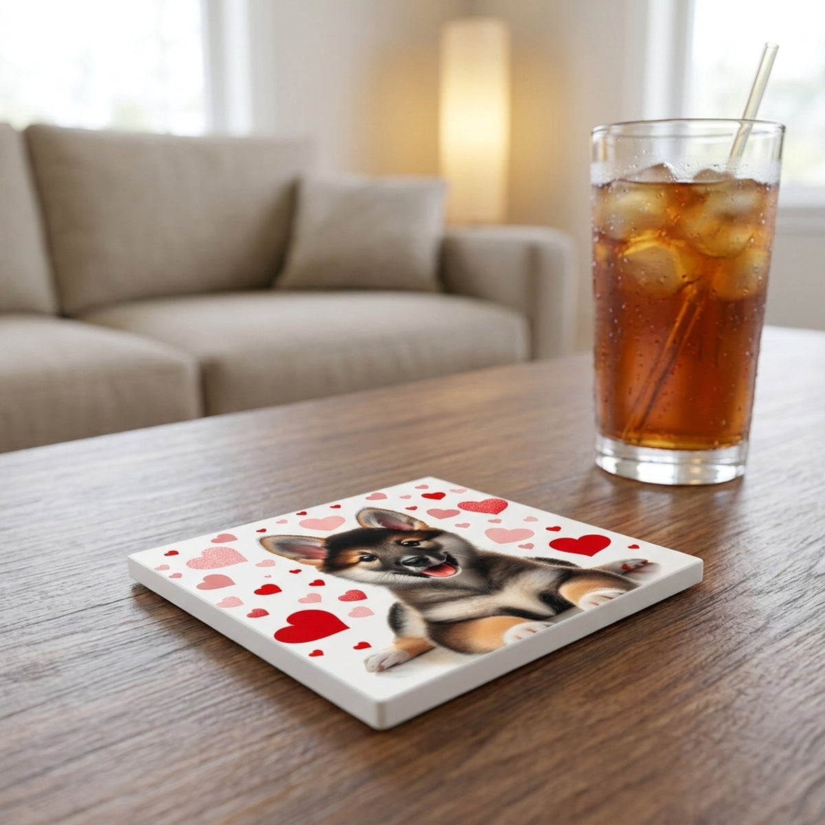 Shiba Inu ceramic coasters set of 4, lifestyle