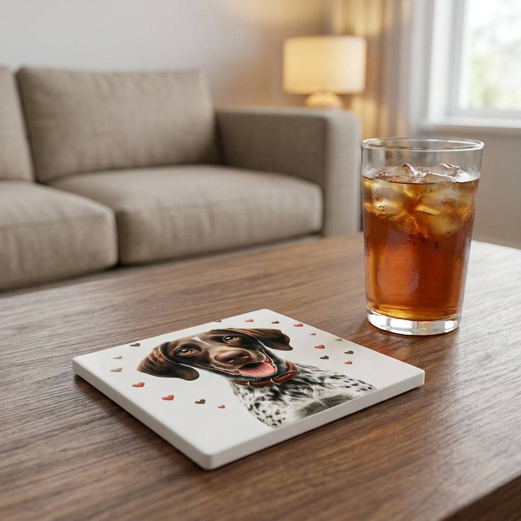 German Shorthaired Pointer ceramic coasters set of 4, lifestyle