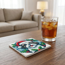 Shih Tzu Christmas Ornament Art ceramic coasters set of 4, lifestyle